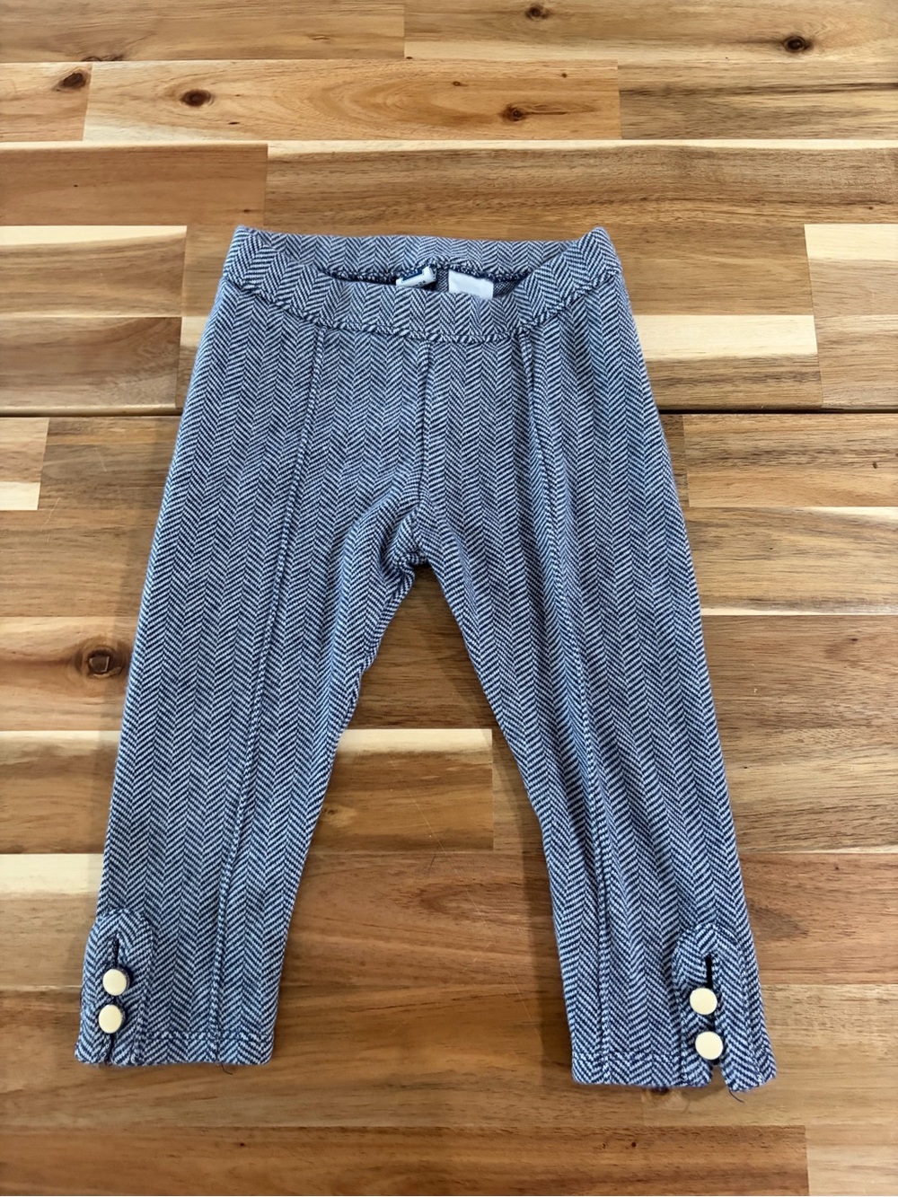 Janie and Jack Blue Herringbone Knit Leggings with Button Cuffs